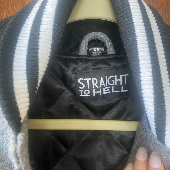 Straight To Hell Unisex Varsity Jacket - XS, GREY - Picture 5 of 6